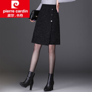 皮爾卡丹（pierre cardin）亮絲毛呢半身裙短裙女秋冬新款a字高腰顯瘦包臀裙小個子冬裙子女 菱形小格子 M 2尺27碼