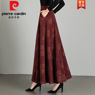 皮爾卡丹（pierre cardin）印花半身裙女2025秋冬季新款百搭高腰a字裙中長(cháng)款大擺顯瘦大尺碼 J41酒紅金線(xiàn)花 M 2.0-2.1尺