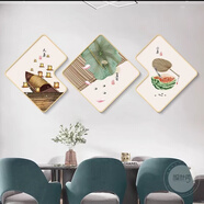 維諾亞菱形三聯(lián)畫(huà)輕奢精美餐廳簡(jiǎn)約客廳裝飾畫(huà)沙發(fā)背景墻晶瓷掛畫(huà) 小暑大暑(金框) 70*70晶瓷三聯(lián)畫(huà)