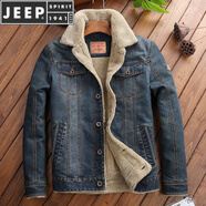JEEP SPIRIT秋冬季加絨牛仔外套男羊羔絨夾克韓版男士休閑外套冬天棉衣服 【99869】牛仔藍 XL 180/96A