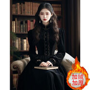 珍跡 ZEARNGEOY生日裙子高級感冬天法式復古宮廷風(fēng)黑色絲絨連衣裙女秋冬宴會(huì )禮服 黑色 加絨加厚 M