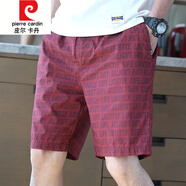 皮爾卡丹（pierre cardin）夏季薄款短褲寬松5分純棉居家沙灘褲中褲外穿休閑短褲男士五分褲 91款酒紅色 L