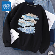 真維斯（Jeanswest）春秋衛(wèi)衣男圓領(lǐng)無帽打底衫青少年重磅棉質(zhì)上衣寬松大碼胖男士長袖 黑色(油畫藍(lán)調(diào)) XL (建議140斤-160斤左右)