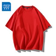 真維斯（JEANSWEST）純棉短袖t恤男龍年本命年衣服紅色t恤女寬松大碼打底衫可穿200斤 紅色 純色 6XL【245-270斤】