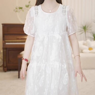景怡依2025新款胖女孩裙子加肥加大大碼特大白紗裙胖子學生洋氣夏連衣裙 白色 XL
