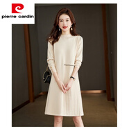 皮爾卡丹（pierre cardin）春秋新羊絨衫女針織連衣裙中長款打底毛衣高檔長袖大尺 米白色 M