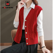 AEMAPE無(wú)袖針織馬甲女開(kāi)衫2025春秋冬針織衫女寬松坎肩外套V領(lǐng)毛衣紅色 紅色 3XL