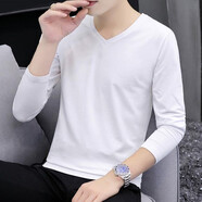 金盾男士長(cháng)袖T恤雞心領(lǐng)百搭內衣服棉長(cháng)軸秋衫純色秋衣外穿V領(lǐng)打底衫 白色V領(lǐng)長(cháng)袖 4XL(建議150-165斤)