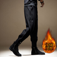御魂美式機能休閑褲子男春秋季運動(dòng)衛褲潮流拼接束腳哈倫褲配馬丁靴 黑色【加絨】 XL 【150-170斤】寬松版型