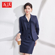 五沃格子職業(yè)裝女裝套裝小西裝外套女秋冬修身工裝面試ol氣質(zhì)正裝西服 藍格外套+西褲+馬甲 XL