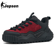 吉普森吉普森新款復古拼接厚底板鞋百搭增高休閑鞋男士戶(hù)外工裝鞋H3131 H3131酒紅色 38