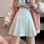 名格雅頓格子百褶裙女夏季新款半身裙短裙學(xué)院風(fēng)少女高腰顯瘦a字jk短裙子 白色 3XL建議140-150斤