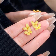 瑞諾黃金蝴蝶耳釘女999足金新款時尚潮流耳飾生日禮物送女友送老婆 蝴蝶耳釘直針款/金重約1.60g