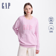 Gap女裝可機洗抗靜電logo絞花毛衣氣質(zhì)針織衫637635 淺粉色 170/88A(L) 亞洲尺碼