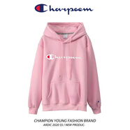 冠軍涂鴉加絨春秋冬季新款連帽衛衣套頭刺繡外套純色休閑男女同款情侶衛衣 粉色長(cháng)條連帽 M 100-115斤