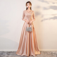 米詩德高端年會(huì)女主持人禮服主持人禮服2024新款晚禮服長款宴會(huì)生日聚會(huì) 香檳色 S90斤