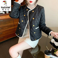 啄木鳥小香風歐洲站菱格棉服女秋冬裝2025新款歐貨時尚洋氣短款棉衣外套 黑色(小香風) 3XL建議145一160斤