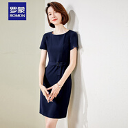 羅蒙 職業(yè)套裝連衣裙修身顯瘦時尚名媛包臀一步裙美容院工作服薄款工裝 短袖藏青色連衣裙 L