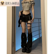 寇夫人亞比風(fēng)文化大碼美式辣妹褲子設計感小眾歐美y2k千禧風(fēng)熱褲低腰 黑色 226 S
