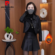皮爾卡丹時尚洋氣短外套女2025秋冬新款加絨加厚PU皮皮衣小個子穿搭一整套 黑色皮衣【單件-加絨無毛領(lǐng)】 M-【體重80-100斤】