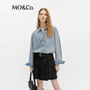 MO&Co.牛仔襯衣春工裝口袋廓形洗水磨白棉質(zhì)上衣MBE1TOP022 牛仔藍(lán)色 M 165