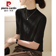皮爾卡丹（pierre cardin）半高領(lǐng)五分袖內(nèi)搭針織打底衫毛衣女裝春夏2025新款正肩上衣T恤 黑色面料短袖夏 輕薄 2XL 【建議130-140斤】