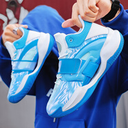 逸兮籃球鞋男女防滑耐磨減震實(shí)戰輕便軟底網(wǎng)面透氣學(xué)生運動(dòng)鞋高幫戰靴 藍色 36