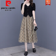 皮爾卡丹（pierre cardin）2025新款夏季顯高連衣裙女兩裝小個子成套搭配的半身裙子減齡針織 波點套裝【連衣裙/小個子顯高搭 M