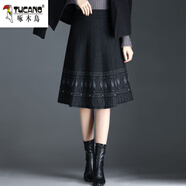 啄木鳥（TUCANO）2025新款民族風(fēng)針織半身裙女秋冬a字短裙高腰顯瘦包臀裙冬季裙子 灰色花 XL 建議115-125斤
