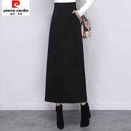 皮爾卡丹毛呢半身裙女中長(cháng)款秋冬2025新款高腰顯瘦加厚包臀裙黑色時(shí)尚長(cháng)裙 黑色 XL 115-125斤