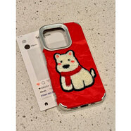 涵雪皮紋毛氈卡通刺繡小動(dòng)物電鍍鏡框適用iPhone16promax手機殼蘋(píng)果15女生可愛(ài)12情侶14防摔13韓風(fēng)ins 紅底刺繡西高地-雪山紋 iPhone 15