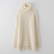 思諾芙德高領(lǐng)寬松加厚羊毛衫女25秋冬新款不對稱(chēng)下擺中長(cháng)款毛衣 空間白 均碼