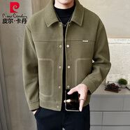 皮爾卡丹時(shí)尚保暖男裝新款春秋保暖休閑行政夾克男士毛呢外套百搭呢子上衣 綠色 M 【100-120】