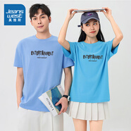 真維斯（Jeanswest）男女同款夏季新款 情侶裝簡(jiǎn)約個(gè)性寬松純棉短袖T恤XC 湖藍(lán)色2621 3XL 190/112B