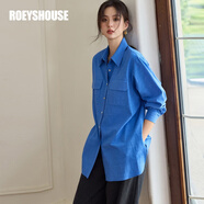 ROEYSHOUSE羅衣知性職業(yè)襯衫女秋季新款時尚藍色襯衣翻領(lǐng)上衣11068 藍色 S