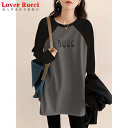 LOVER RUCCI洋氣減齡純棉T恤女長袖中長款遮臀打底衫春秋內(nèi)搭配鯊魚褲的上衣 【常規(guī)】灰插黑-四只線條貓 XL 推薦125-145斤