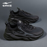 鴻星爾克（ERKE）運動鞋男冬季跑步鞋男士休閑鞋輕便柔韌回彈減震老爹鞋 正黑/碳灰 39