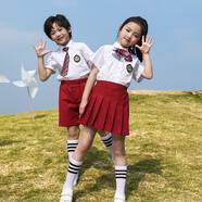 衣諾坊 六一兒童禮服演出服 幼兒園表演服套裝 小學生大合唱演出服裝 新酒紅女:短裙+短袖+領帶+襪子 100 （建議體重：25-29斤）