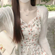 艾妃琳小個子甜欲風(fēng)抽繩吊帶連衣裙新款森系初戀裙甜美法式碎花短裙 白色開衫【單件】 S