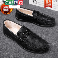 卡帝樂(lè )鱷魚(yú)（CARTELO）豆豆鞋男2025新款春夏秋季男鞋精神小伙懶人一腳蹬英倫休閑小皮鞋 M66黑色【加絨款】 39
