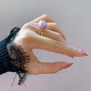 少凡玉洛奇海水珍珠戒指新款南洋金珍珠s925銀鍍18K金活口女戒天l然百 大溪地紫珍珠戒指11-12ＭＭ正圓