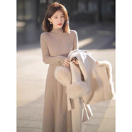 予瑾春秋半高領(lǐng)毛衣裙連衣裙中長(cháng)款A字內搭針織打底衫過(guò)膝長(cháng)裙子百搭 燕麥色 L 建議105-115斤