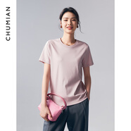 初棉短袖T恤女 正肩純棉圓領(lǐng)/半月領(lǐng) 煙粉色-圓領(lǐng) L