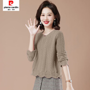 皮爾卡丹荷葉邊圓領(lǐng)毛衣女短款秋冬新款內搭針織打底衫小個(gè)子上衣 卡其色 2XL
