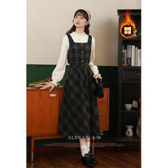 鹿向南《愛(ài)丁堡少女》馬甲半身裙打底衫三件套新款格子套裝女春季 綠色半身裙加絨款 S