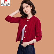 皮爾卡丹（pierre cardin）羊毛衫開衫女初秋裝新款小香風紫毛衣外套洋氣高腰上衣配裙子 酒紅色 L 建議105-115斤