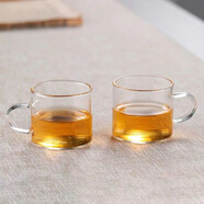 花溪樹高硼硅玻璃小茶杯帶把手品茗杯耐熱可加熱家用喝茶小杯子功夫茶具 透明色 100ml 2只