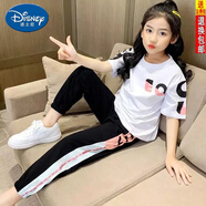 迪士尼（Disney）女童套裝 中學(xué)生夏裝兩件套短袖九分褲夏季6-15歲小女孩休閑衣服9 白色 套裝(上衣+褲子) 150 建議身高140-150厘米