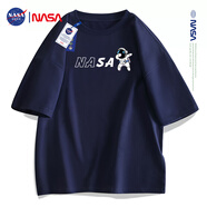 NASA GISS純棉短袖t恤男潮流百搭半袖夏季青少年上衣美式體恤衫 深藍(lán) L 