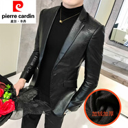 皮爾卡丹（pierre cardin）機車(chē)男士皮衣男2024新款秋冬外套修身韓版小西裝帥氣西服PU皮夾克 159-黑色 加絨 M